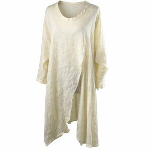 Tina Givens Ivory Penelope Oversized Lagenlook Long Sleeve Long Shirt, SM/Med